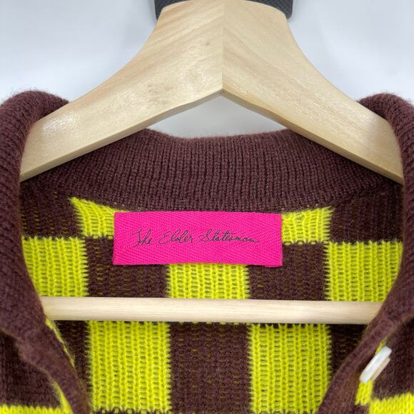 The Elder Statesman | Cabernet Yellow Checkered Cashmere Knit Cardigan Dress S - Picture 6 of 15